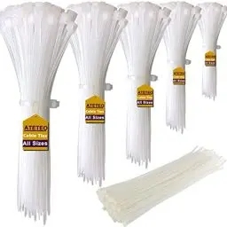 Produktbild: ATETEO Weiße Kabelbinder, 370 mm x 3,6 mm, 100 Stück, 14 Zoll Premium Nylon Kabelbinder, Mehrzweck-Kunststoff-Krawatten, sicherer Selbstschließmechanismus, für Zuhause, Garten, Büro und Heimwerker