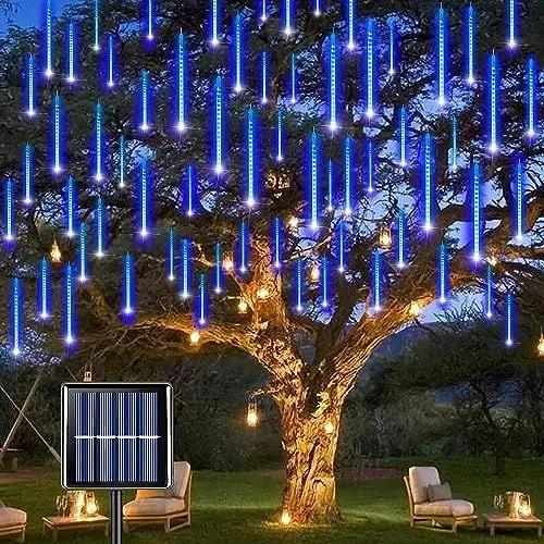 Produktbild: ATFKZADV Solar Meteorschauer Regen Lichter aus 11.8 Zoll, 8 Röhren & 240 LEDs, Lichterkette Meteor-Effekt für Hochzeit, Weihnachten, Baumbeschmückung, Partys, Wohnkultur