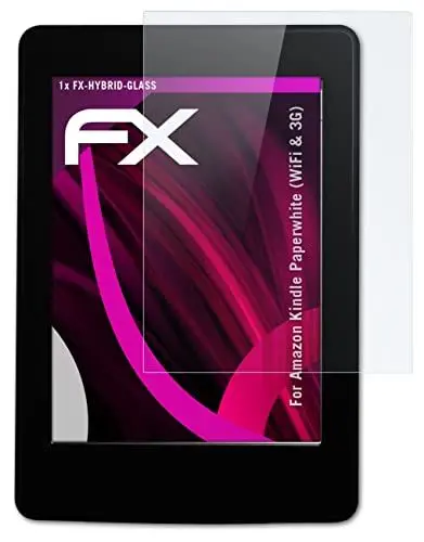 Produktbild: atFoliX Glasfolie kompatibel mit Amazn Kindl Paperwhite (WiFi & 3G) Panzerfolie, 9H Hybrid-Glass FX Schutzpanzer Folie