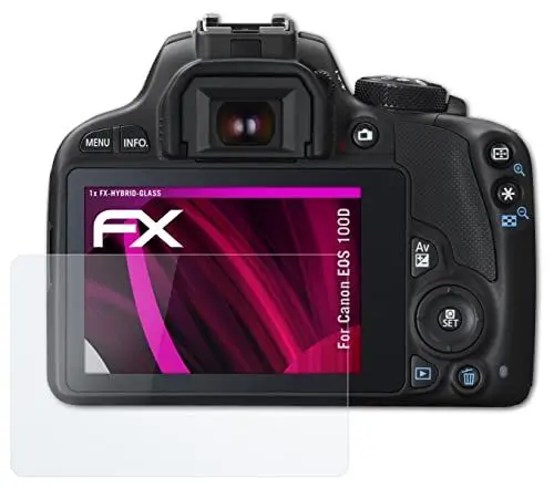 Produktbild: atFoliX Glasfolie kompatibel mit Canon EOS 100D / Rebel SL1 Panzerfolie, 9H Hybrid-Glass FX Schutzpanzer Folie