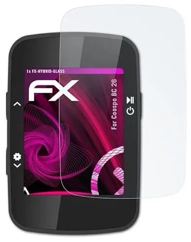 Produktbild: atFoliX Glasfolie kompatibel mit Coospo BC 26 Panzerfolie, 9H Hybrid-Glass FX Schutzpanzer Folie