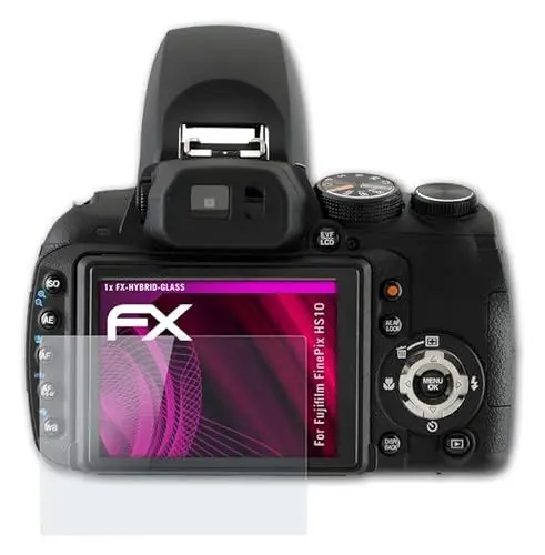 Produktbild: atFoliX Glasfolie kompatibel mit Fujifilm FinePix HS10 Panzerfolie, 9H Hybrid-Glass FX Schutzpanzer Folie