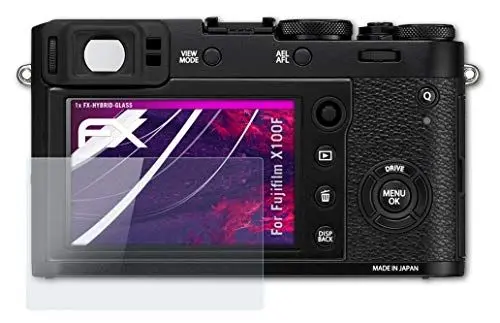Produktbild: atFoliX Glasfolie kompatibel mit Fujifilm X100F Panzerfolie, 9H Hybrid-Glass FX Schutzpanzer Folie