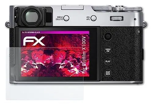 Produktbild: atFoliX Glasfolie kompatibel mit Fujifilm X100V Panzerfolie, 9H Hybrid-Glass FX Schutzpanzer Folie