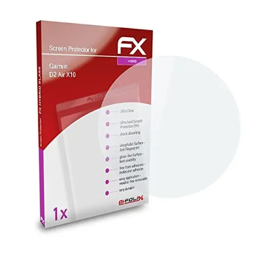 Produktbild: atFoliX Glasfolie kompatibel mit Garmin D2 Air X10 Panzerfolie, 9H Hybrid-Glass FX Schutzpanzer Folie