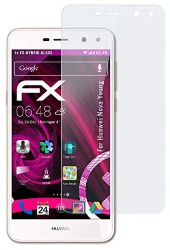 Produktbild: atFoliX Glasfolie kompatibel mit Huawei Nova Young Panzerfolie, 9H Hybrid-Glass FX Schutzpanzer Folie