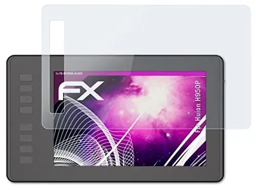 Produktbild: atFoliX Glasfolie kompatibel mit Huion H950P Panzerfolie, 9H Hybrid-Glass FX Schutzpanzer Folie