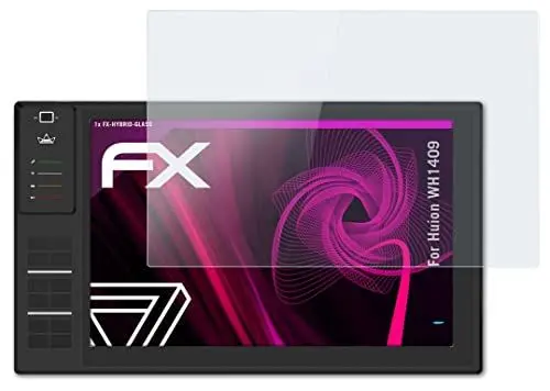 Produktbild: atFoliX Glasfolie kompatibel mit Huion WH1409 Panzerfolie, 9H Hybrid-Glass FX Schutzpanzer Folie