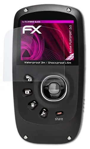 Produktbild: atFoliX Glasfolie kompatibel mit Kodak PLAYSPORT Zx5 Panzerfolie, 9H Hybrid-Glass FX Schutzpanzer Folie