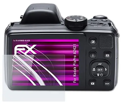 Produktbild: atFoliX Glasfolie kompatibel mit Kodak PixPro AZ421 Panzerfolie, 9H Hybrid-Glass FX Schutzpanzer Folie