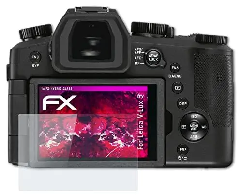 Produktbild: atFoliX Glasfolie kompatibel mit Leica V-Lux 5 Panzerfolie, 9H Hybrid-Glass FX Schutzpanzer Folie