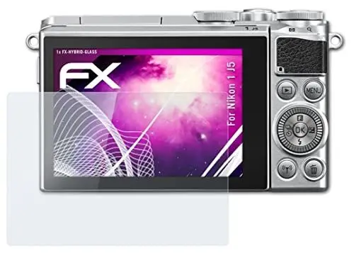 Produktbild: atFoliX Glasfolie kompatibel mit Nikon 1 J5 Panzerfolie, 9H Hybrid-Glass FX Schutzpanzer Folie