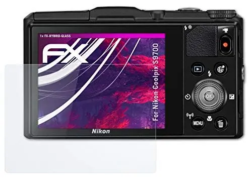 Produktbild: atFoliX Glasfolie kompatibel mit Nikon Coolpix S9700 Panzerfolie, 9H Hybrid-Glass FX Schutzpanzer Folie