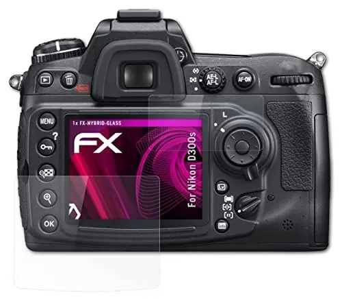 Produktbild: atFoliX Glasfolie kompatibel mit Nikon D300s Panzerfolie, 9H Hybrid-Glass FX Schutzpanzer Folie (1er Set)