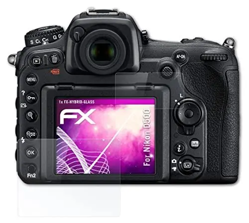 Produktbild: atFoliX Glasfolie kompatibel mit Nikon D500 Panzerfolie, 9H Hybrid-Glass FX Schutzpanzer Folie (1er Set)