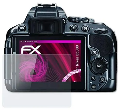 Produktbild: atFoliX Glasfolie kompatibel mit Nikon D5300 Panzerfolie, 9H Hybrid-Glass FX Schutzpanzer Folie