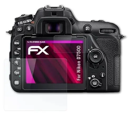 Produktbild: atFoliX Glasfolie kompatibel mit Nikon D7500 Panzerfolie, 9H Hybrid-Glass FX Schutzpanzer Folie (1er Set)