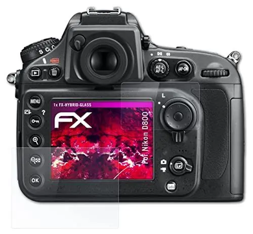 Produktbild: atFoliX Glasfolie kompatibel mit Nikon D800 Panzerfolie, 9H Hybrid-Glass FX Schutzpanzer Folie (1er Set)