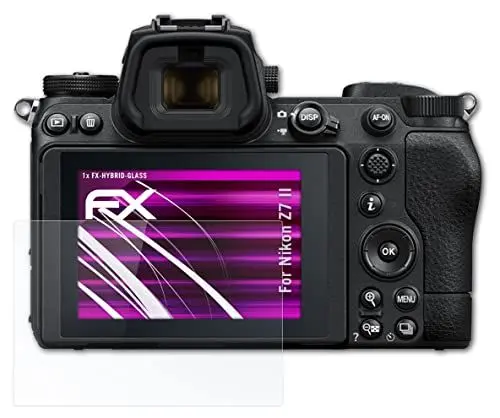 Produktbild: atFoliX Glasfolie kompatibel mit Nikon Z7 II Panzerfolie, 9H Hybrid-Glass FX Schutzpanzer Folie