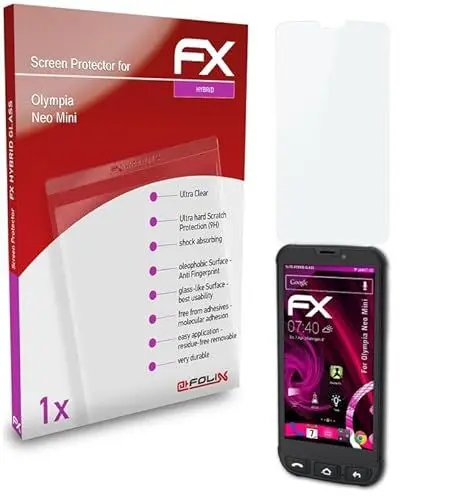 Produktbild: atFoliX Glasfolie kompatibel mit Olympia Neo Mini Panzerfolie, 9H Hybrid-Glass FX Schutzpanzer Folie