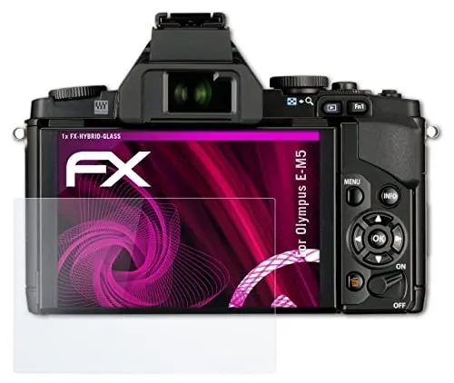 Produktbild: atFoliX Glasfolie kompatibel mit Olympus E-M5 Panzerfolie, 9H Hybrid-Glass FX Schutzpanzer Folie