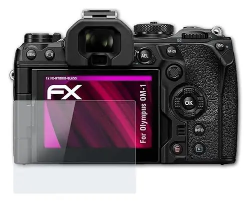 Produktbild: atFoliX Glasfolie kompatibel mit Olympus OM-1 Panzerfolie, 9H Hybrid-Glass FX Schutzpanzer Folie