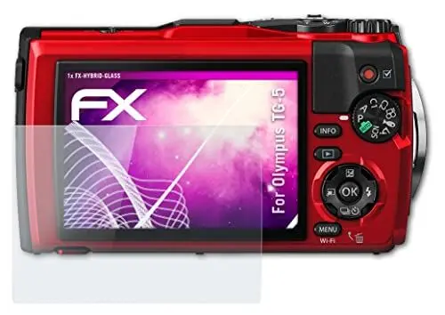 Produktbild: atFoliX Glasfolie kompatibel mit Olympus TG-5 Panzerfolie, 9H Hybrid-Glass FX Schutzpanzer Folie