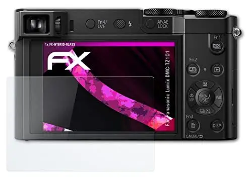 Produktbild: atFoliX Glasfolie kompatibel mit Panasonic Lumix DMC-TZ101 Panzerfolie, 9H Hybrid-Glass FX Schutzpanzer Folie