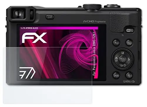 Produktbild: atFoliX Glasfolie kompatibel mit Panasonic Lumix DMC-TZ61 Panzerfolie, 9H Hybrid-Glass FX Schutzpanzer Folie