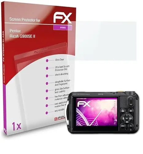 Produktbild: atFoliX Glasfolie kompatibel mit Pentax Ricoh G900SE II Panzerfolie, 9H Hybrid-Glass FX Schutzpanzer Folie