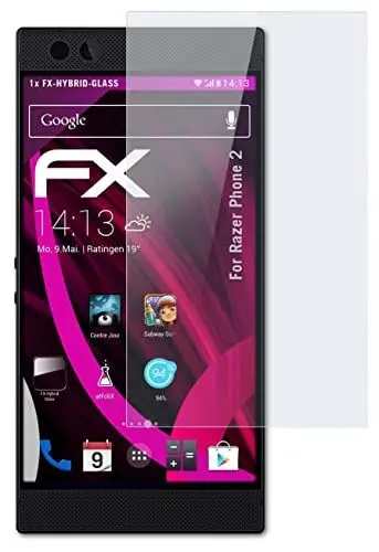 Produktbild: atFoliX Glasfolie kompatibel mit Razer Phone 2 Panzerfolie, 9H Hybrid-Glass FX Schutzpanzer Folie