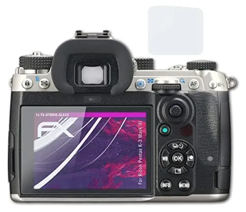 Produktbild: atFoliX Glasfolie kompatibel mit Ricoh Pentax K-3 Mark III Panzerfolie, 9H Hybrid-Glass FX Schutzpanzer Folie (1er Set)