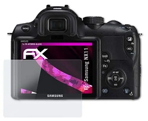 Produktbild: atFoliX Glasfolie kompatibel mit Samsung NX11 Panzerfolie, 9H Hybrid-Glass FX Schutzpanzer Folie