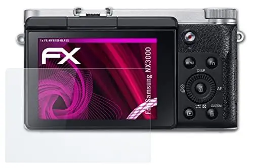 Produktbild: atFoliX Glasfolie kompatibel mit Samsung NX3000 Panzerfolie, 9H Hybrid-Glass FX Schutzpanzer Folie