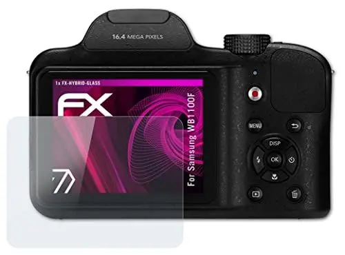 Produktbild: atFoliX Glasfolie kompatibel mit Samsung WB1100F Panzerfolie, 9H Hybrid-Glass FX Schutzpanzer Folie