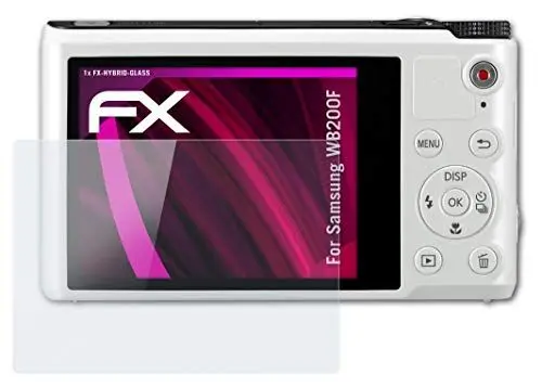 Produktbild: atFoliX Glasfolie kompatibel mit Samsung WB200F Panzerfolie, 9H Hybrid-Glass FX Schutzpanzer Folie