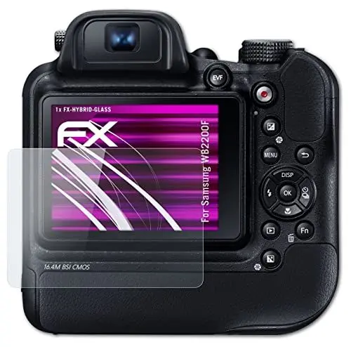 Produktbild: atFoliX Glasfolie kompatibel mit Samsung WB2200F Panzerfolie, 9H Hybrid-Glass FX Schutzpanzer Folie
