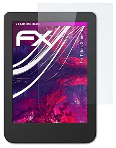 Produktbild: atFoliX Glasfolie kompatibel mit Tolino Shine 4 Panzerfolie, 9H Hybrid-Glass FX Schutzpanzer Folie