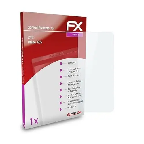 Produktbild: atFoliX Glasfolie kompatibel mit ZTE Blade A55 Panzerfolie, 9H Hybrid-Glass FX Schutzpanzer Folie