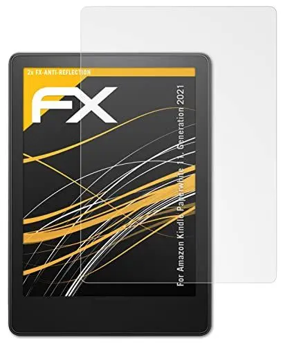Produktbild: atFoliX Panzerfolie kompatibel mit Amazn Kindl Paperwhite 11. Generation 2021 Schutzfolie, entspiegelnde und stoßdämpfende FX Folie (2X)