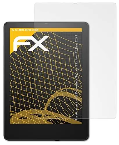 Produktbild: atFoliX Panzerfolie kompatibel mit Amazn Kindl Paperwhite Signature Edition 11 Gen. 2021 Schutzfolie, entspiegelnde und stoßdämpfende FX Folie (2X)