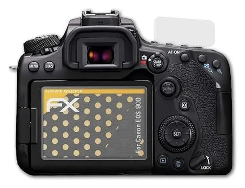 Produktbild: atFoliX Panzerfolie kompatibel mit Canon EOS 90D Schutzfolie, entspiegelnde und stoßdämpfende FX Folie (3er Set)