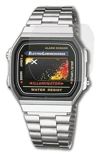 Produktbild: atFoliX Panzerfolie kompatibel mit Casio A168WA-1YES Schutzfolie, entspiegelnde und stoßdämpfende FX Folie (3X)
