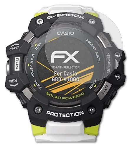 Produktbild: atFoliX Panzerfolie kompatibel mit Casio GBD-H1000 Schutzfolie, entspiegelnde und stoßdämpfende FX Folie (3X)