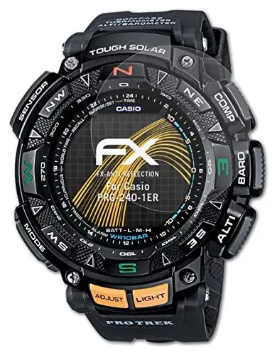 Produktbild: atFoliX Panzerfolie kompatibel mit Casio PRG-240-1ER Schutzfolie, entspiegelnde und stoßdämpfende FX Folie (3X)