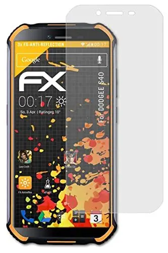 Produktbild: atFoliX Panzerfolie kompatibel mit Doogee S40 Schutzfolie, entspiegelnde und stoßdämpfende FX Folie (3X)
