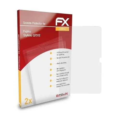 Produktbild: atFoliX Panzerfolie kompatibel mit Fujitsu Stylistic Q7312 Schutzfolie, entspiegelnde und stoßdämpfende FX Folie (2X)