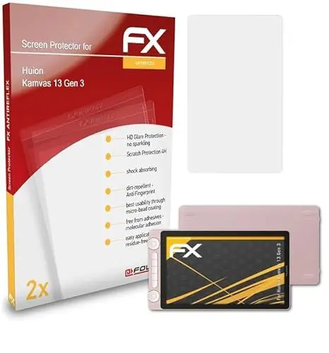 Produktbild: atFoliX Panzerfolie kompatibel mit Huion Kamvas 13 Gen 3 Schutzfolie, entspiegelnde und stoßdämpfende FX Folie (2X)