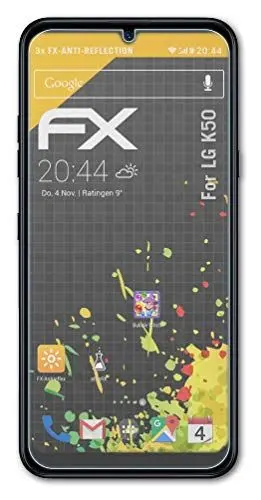 Produktbild: atFoliX Panzerfolie kompatibel mit LG K50 Schutzfolie, entspiegelnde und stoßdämpfende FX Folie (3X)