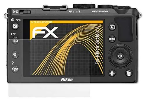 Produktbild: atFoliX Panzerfolie kompatibel mit Nikon Coolpix A Schutzfolie, entspiegelnde und stoßdämpfende FX Folie (3X)